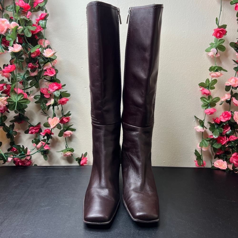 Parade Brown Square Tor Heeled Boots Womens 7W Leather Casual Block Heels